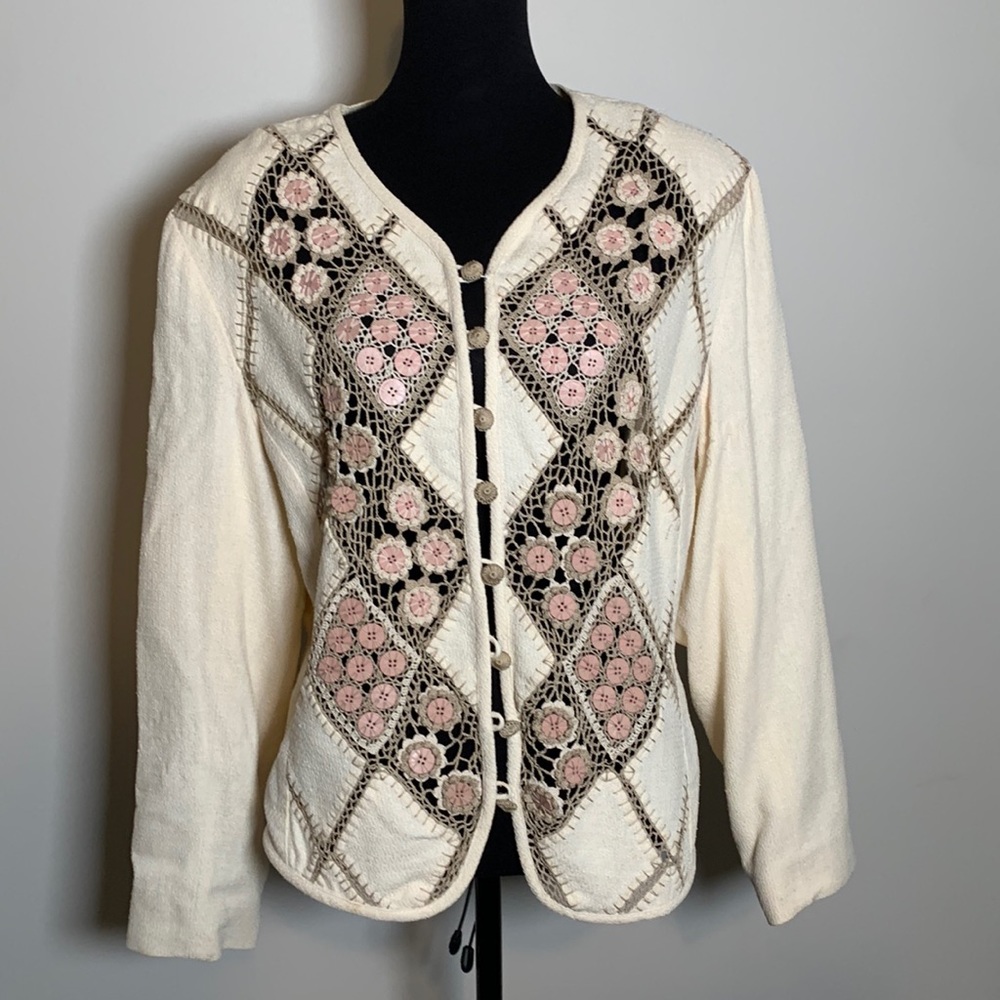 Vintage 1980s Lim’s- Patchwork/Crocheted Button E… - image 1